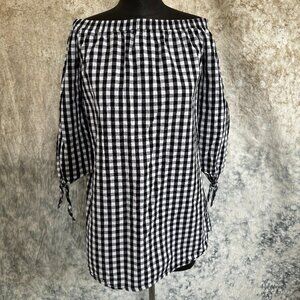 🪩 Needlework Black and White Gingham Off Shoulder Top - Medium
